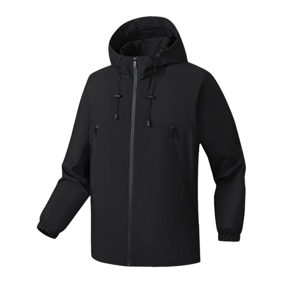 TFEOQRY Men's Lightweight Waterproof Softshell Jacket Windbreaker Drawstring Hooded Zipper Pockets Coat Hiking Cycling Camping Outwear Black