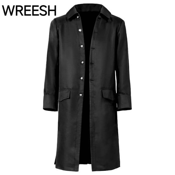 WREESH Men's Long Trench Coat Steampunk Vintage Style Casual Windbreaker Fall Jacket Black