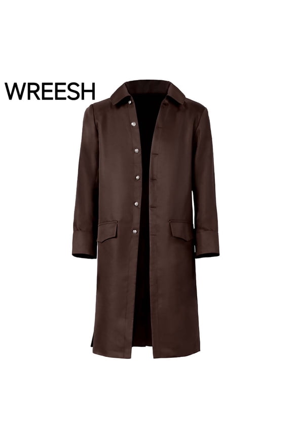 Men's Long Trench Coat Steampunk Vintage Style Casual Windbreaker Fall Jacket Brown