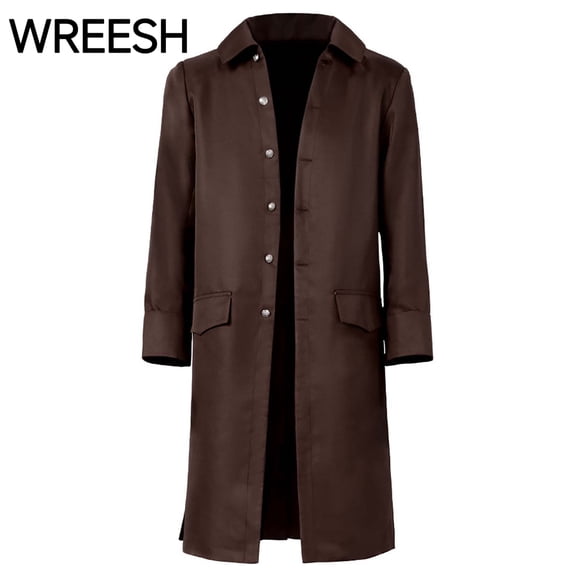 WREESH Men's Long Trench Coat Steampunk Vintage Style Casual Windbreaker Fall Jacket Brown
