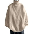 thumbnail image 1 of TFEOQRY Men's Loose Turtleneck Sweater Long Sleeve Solid Knitted Pullover Fall Winter Warm Thicken Casual Tops Beige, 1 of 3