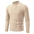 thumbnail image 1 of TFEOQRY Men's Mock Neck Cable Knit Sweater Long Sleeve Textured Casual Pullover Fall Winter Warm Top Khaki, 1 of 5