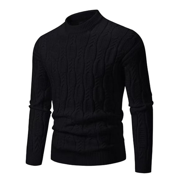 TFEOQRY Men's Mock Neck Cable Knit Sweater Ribbed Long Sleeve Casual Pullover Fall Winter Warm Top Black
