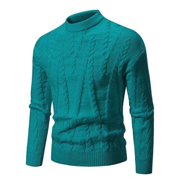 TFEOQRY Men's Mock Neck Cable Knit Sweater Ribbed Long Sleeve Casual Pullover Fall Winter Warm Top Sky Blue