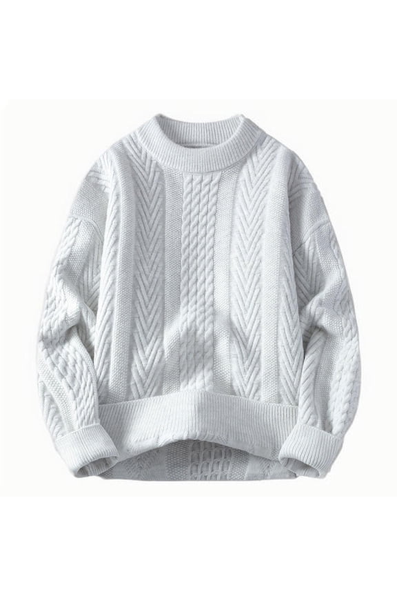 Men's Mock Neck Cable Knit Sweater Textured Thicken Solid Color Casual Pullover Fall Winter Top Gray