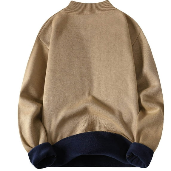 TFEOQRY Men's Mock Neck Lined Sweater Solid Knit Long Sleeve Casual Pullover Fall Winter Warm Top Khaki