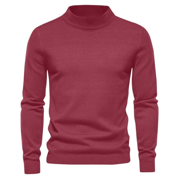 TFEOQRY Men's Mock Neck Sweater Long Sleeve Knit Pullover Thermal Casual Solid Knitwear Fall Winter Warm Tops Burgundy