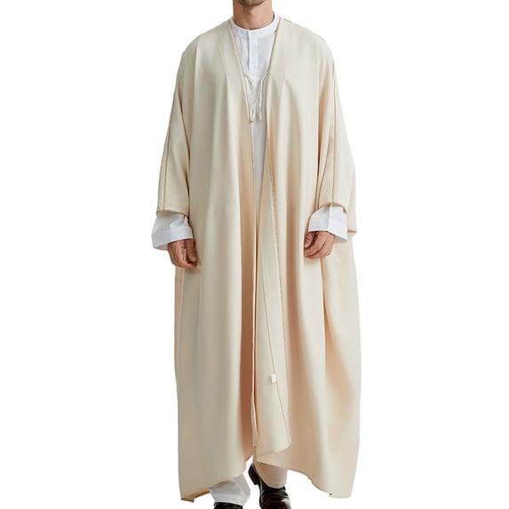 TFEOQRY Men's Muslim Robe Casual Loose Arabian Robe Long Sleeved Ankle Length Robe Beige
