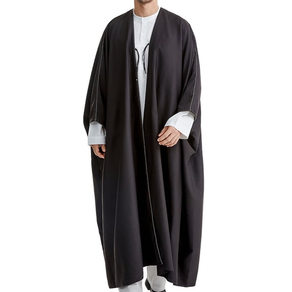 TFEOQRY Men's Muslim Robe Casual Loose Arabian Robe Long Sleeved Ankle Length Robe Black