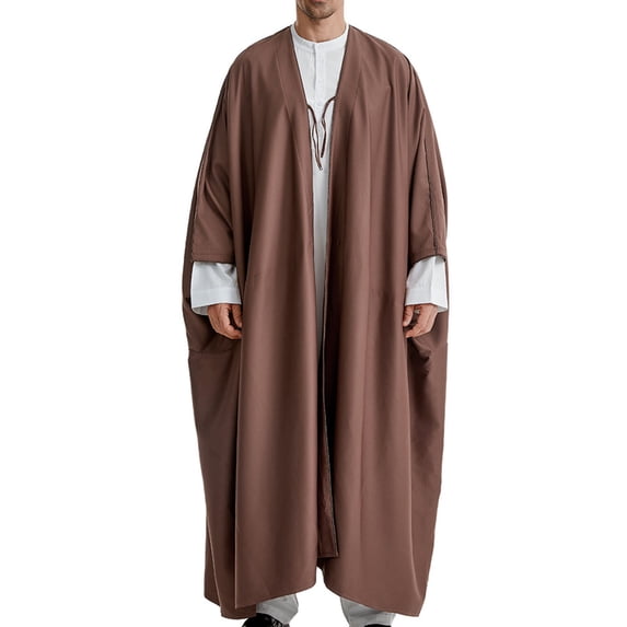 TFEOQRY Men's Muslim Robe Casual Loose Arabian Robe Long Sleeved Ankle Length Robe Coffee