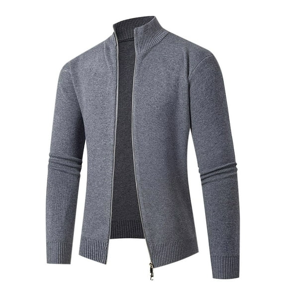 TFEOQRY Men's New Stand Collar Knitted Sweater Cardigan Casual Fashion Solid Color Stand Collar Zipper Long Sleeve Knitted Sweater Coat Gray