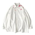 thumbnail image 1 of TFEOQRY Men's Oversized Shirt Long Sleeve Button Down Lip Print Pockets Casual Streetwear Loose Top White, 1 of 7