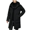 thumbnail image 1 of TFEOQRY Men's Padded Coats Parkas Solid Color Drawstring Button Heavy Coat with Pocket Zipper Long Sleeved Hooded Algondon Jacket Black, 1 of 8