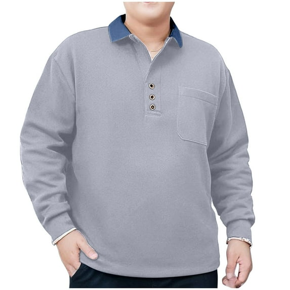 TFEOQRY Men's Plus Size Cotton Shirts Casual Top Solid Color Long Sleeved Lapel Business T-Shirt Long Sleeved Lapel Top