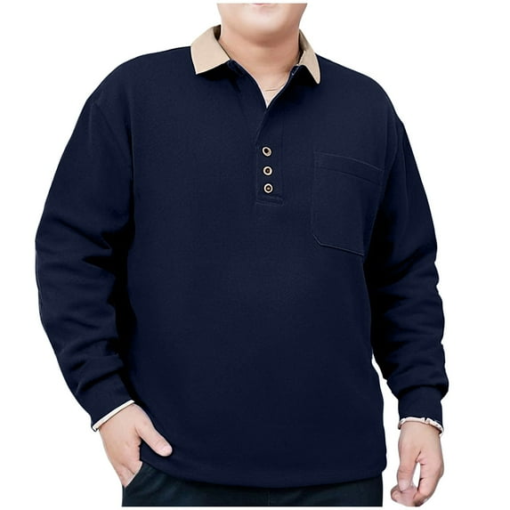 TFEOQRY Men's Plus Size Cotton Shirts Casual Top Solid Color Long Sleeved Lapel Business T-Shirt Long Sleeved Lapel Top
