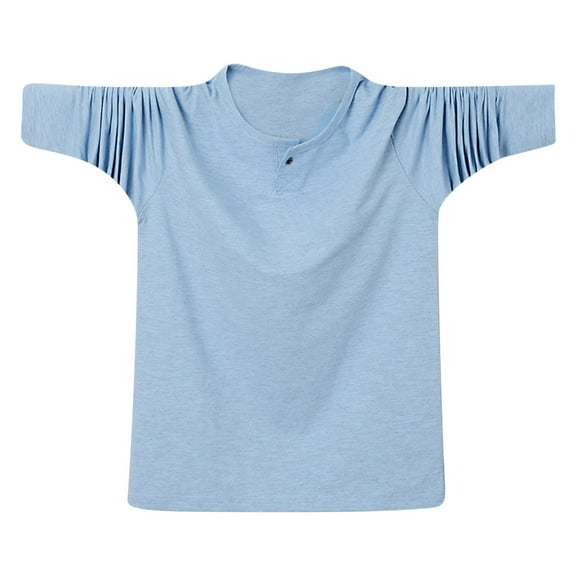 TFEOQRY Men's Plus Size Cotton Shirts Loose Collar Thin Long Sleeved Round Neck Top Shirt