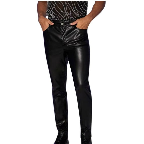 TFEOQRY Men's Plus Size Pants Shiny Performance Leather Solid Color Pants Casual Pants Hip-Hop Pants