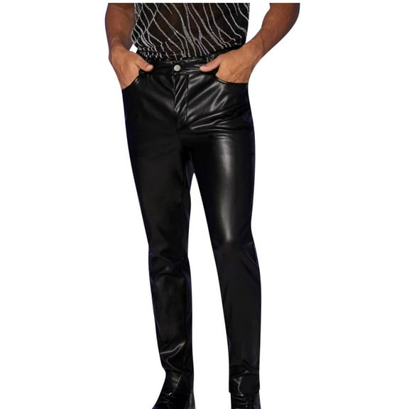 TFEOQRY Men's Plus Size Pants Shiny Performance Leather Solid Color Pants Casual Pants Hip-Hop Pants