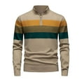 thumbnail image 1 of TFEOQRY Men's Quarter Zip Mock Neck Sweater Striped Knit Long Sleeve Color Block Casual Pullover Fall Winter Top Khaki, 1 of 8