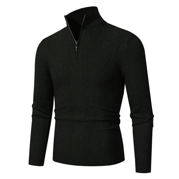 TFEOQRY Men's Quarter Zip Sweater Mock Neck Knitted Long Sleeve Textured Casual Pullover Fall Winter Warm Top Black