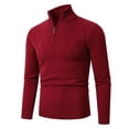 thumbnail image 1 of TFEOQRY Men's Quarter Zip Textured Knit Sweater Long Sleeve Geometric Pattern Pullover Fall Winter Warm Top Burgundy, 1 of 8