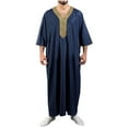 thumbnail image 1 of TFEOQRY Men's Satin Long Sleeve Embroidered Thobe Arabic Islamic Kaftan Jubba Robe Traditional Wear Navy, 1 of 5