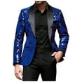 thumbnail image 1 of TFEOQRY Men's Sequin Blazer Shawl Lapels Floral Suit Shiny Metallic Jacket Prom Party Banquet Celebration Outwear Blue, 1 of 5