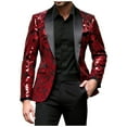 thumbnail image 1 of TFEOQRY Men's Sequin Blazer Shawl Lapels Floral Suit Shiny Metallic Jacket Prom Party Banquet Celebration Outwear Red, 1 of 9