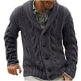 thumbnail image 1 of TFEOQRY Men's Shawl Collar Cable Knit Cardigan Sweater Long Sleeve Button Casual Outerwear Fall Winter Top Dark Gray, 1 of 3