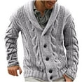 thumbnail image 1 of TFEOQRY Men's Shawl Collar Cable Knit Cardigan Sweater Long Sleeve Button Casual Outerwear Fall Winter Top Gray, 1 of 3
