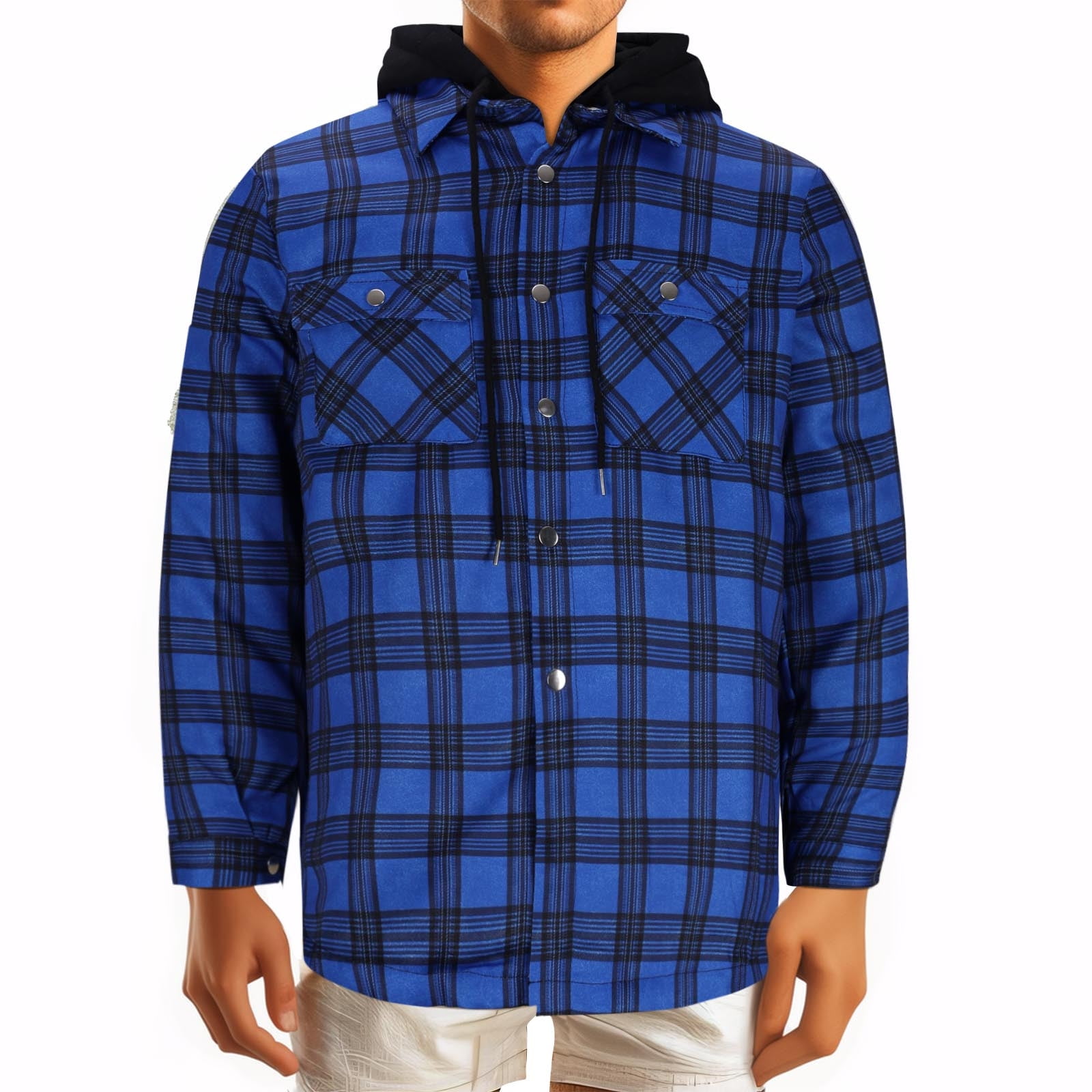 TFEOQRY Men's Shirt Jacket Two Layer Thick Button Checkered Shirt