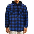 thumbnail image 1 of TFEOQRY Men's Shirt Jacket Two Layer Thick Button Checkered Shirt Top with Pockets Long Sleeve Hooded Outwear Blue, 1 of 5