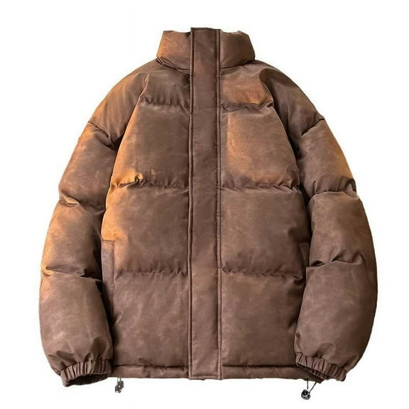 TFEOQRY Men's Short Bread Padded Coats Long Sleeved Standing Collar Hooded Cotton Jacket Coffee