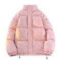 thumbnail image 1 of TFEOQRY Men's Short Bread Padded Coats Long Sleeved Standing Collar Hooded Cotton Jacket Pink, 1 of 2
