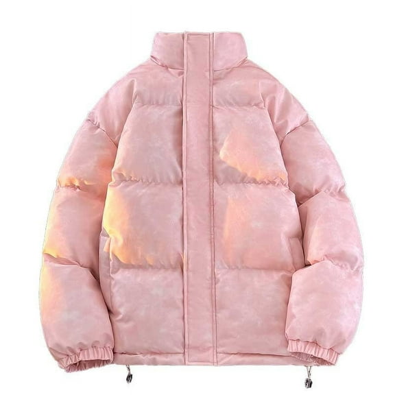 TFEOQRY Men's Short Bread Padded Coats Long Sleeved Standing Collar Hooded Cotton Jacket Pink