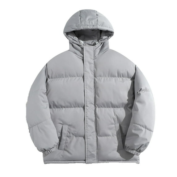 TFEOQRY Men's Short Cotton Padded Coats New Fashion Casual Loose Warm Cotton Hooded Jacket Long Sleeve Parkas Gray