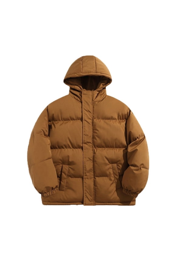 Men's Short Cotton Padded Coats New Fashion Casual Loose Warm Cotton Hooded Jacket Long Sleeve Parkas Yellow