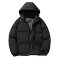 thumbnail image 1 of TFEOQRY Men's Short Padded Coats Casual Hooded Solid Color Winter Warm Cotton Jacket Long Sleeve Parkas Black, 1 of 7
