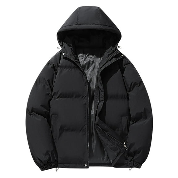 TFEOQRY Men's Short Padded Coats Casual Hooded Solid Color Winter Warm Cotton Jacket Long Sleeve Parkas Black