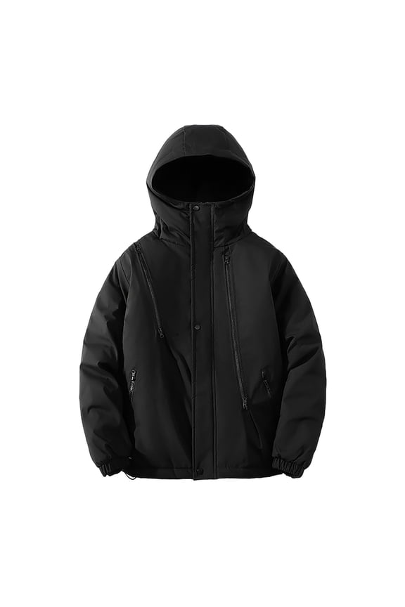 Men's Short Padded Coats Casual Hooded Solid Color Winter Warm Cotton Jacket Long Sleeve Parkas Black