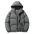 thumbnail image 1 of TFEOQRY Men's Short Padded Coats Casual Hooded Solid Color Winter Warm Cotton Jacket Long Sleeve Parkas Dark Gray, 1 of 7