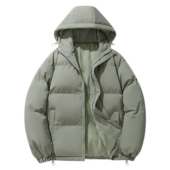 TFEOQRY Men's Short Padded Coats Casual Hooded Solid Color Winter Warm Cotton Jacket Long Sleeve Parkas Green