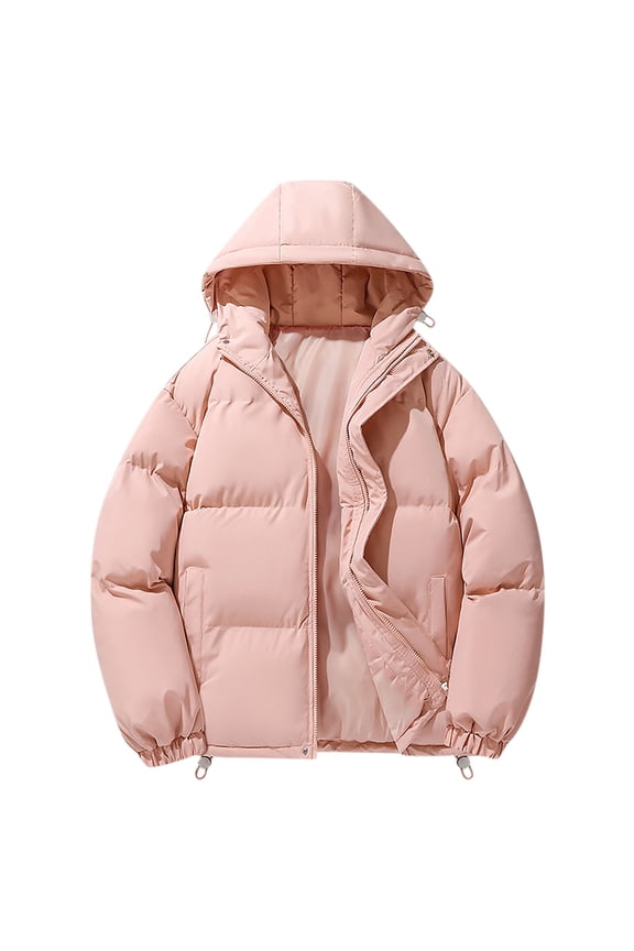 Men's Short Padded Coats Casual Hooded Solid Color Winter Warm Cotton Jacket Long Sleeve Parkas Pink
