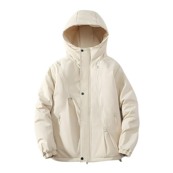TFEOQRY Men's Short Padded Coats Casual Hooded Solid Color Winter Warm Cotton Jacket Long Sleeve Parkas White