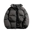 thumbnail image 1 of TFEOQRY Men's Short Padded Coats Jacket Solid Color Zipper Plaid Fabric Splicing Winter Thermal Cotton Jacket Long Sleeve Parkas Dark Gray, 1 of 8
