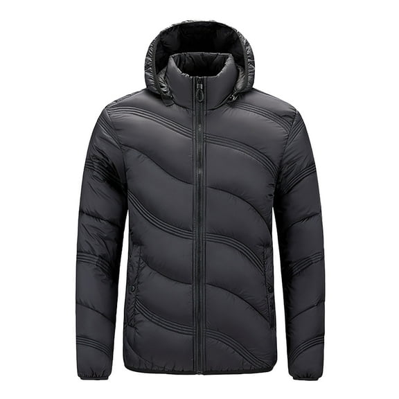 TFEOQRY Men's Short Padded Coats Solid Color Zipper Lightweight Hooded Winter Warm Cotton Jacket Long Sleeve Parkas Black