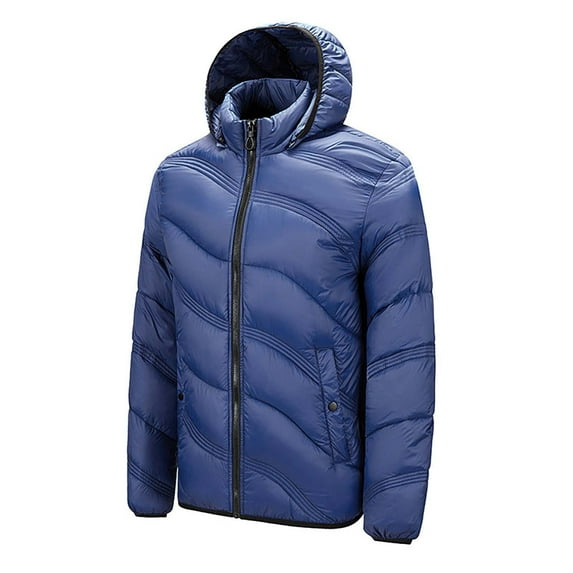 TFEOQRY Men's Short Padded Coats Solid Color Zipper Lightweight Hooded Winter Warm Cotton Jacket Long Sleeve Parkas Blue
