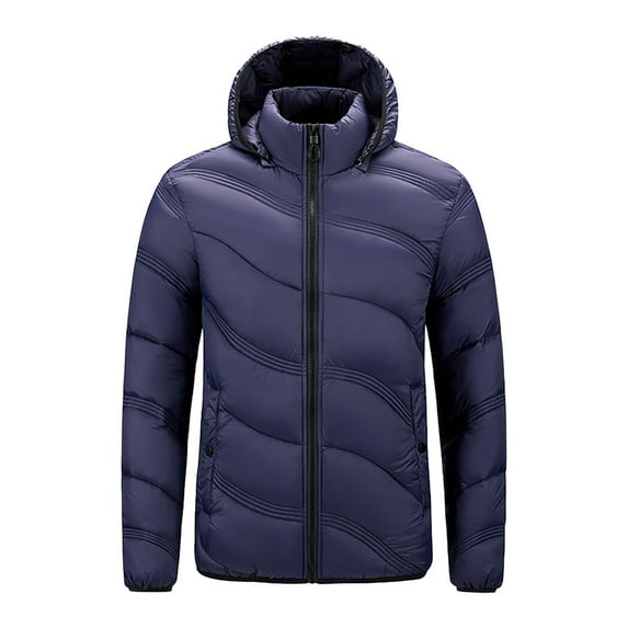 TFEOQRY Men's Short Padded Coats Solid Color Zipper Lightweight Hooded Winter Warm Cotton Jacket Long Sleeve Parkas Dark Blue