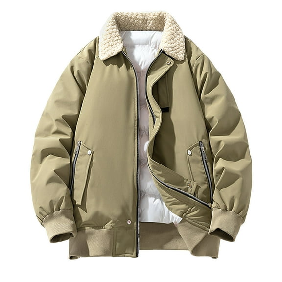 TFEOQRY Men's Short Padded Coats Vintage Fashion Turndown Collar Solid Color Thick Outwear with Pocket Zipper Outdoor Long Sleeved Jacket Olive Green