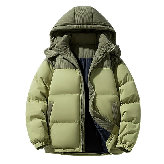 TFEOQRY Men's Solid Color Hooded Padded Coats Winter Fashion Long Sleeve Zipper Jacket Coat Outwear Green